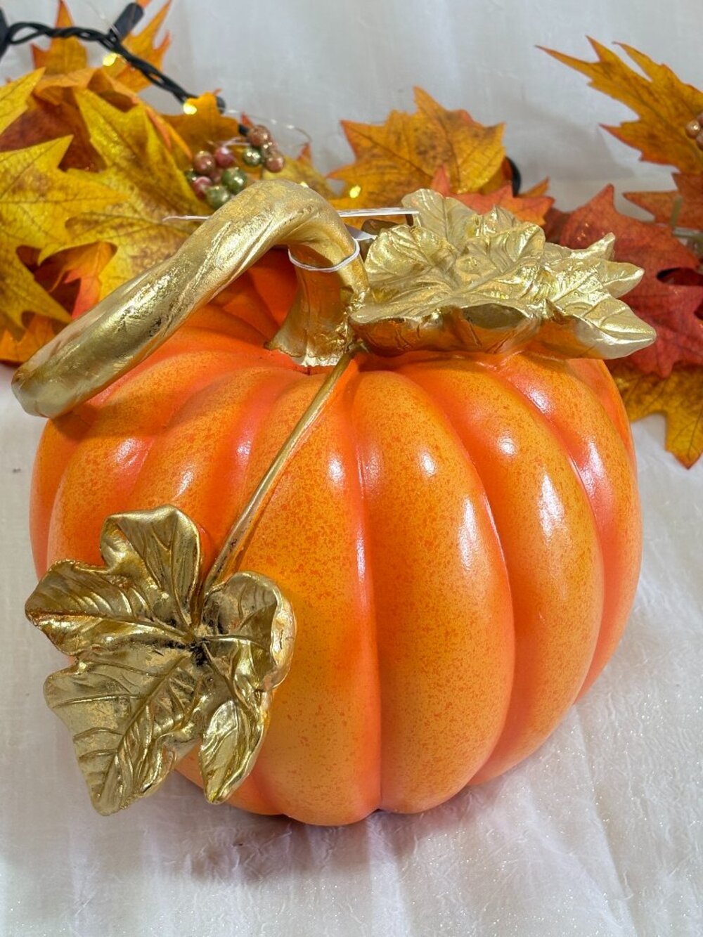 Thanksgiving Fall Laura Ashley Gold Leaves Orange Pumpkin Resin Home Decor New